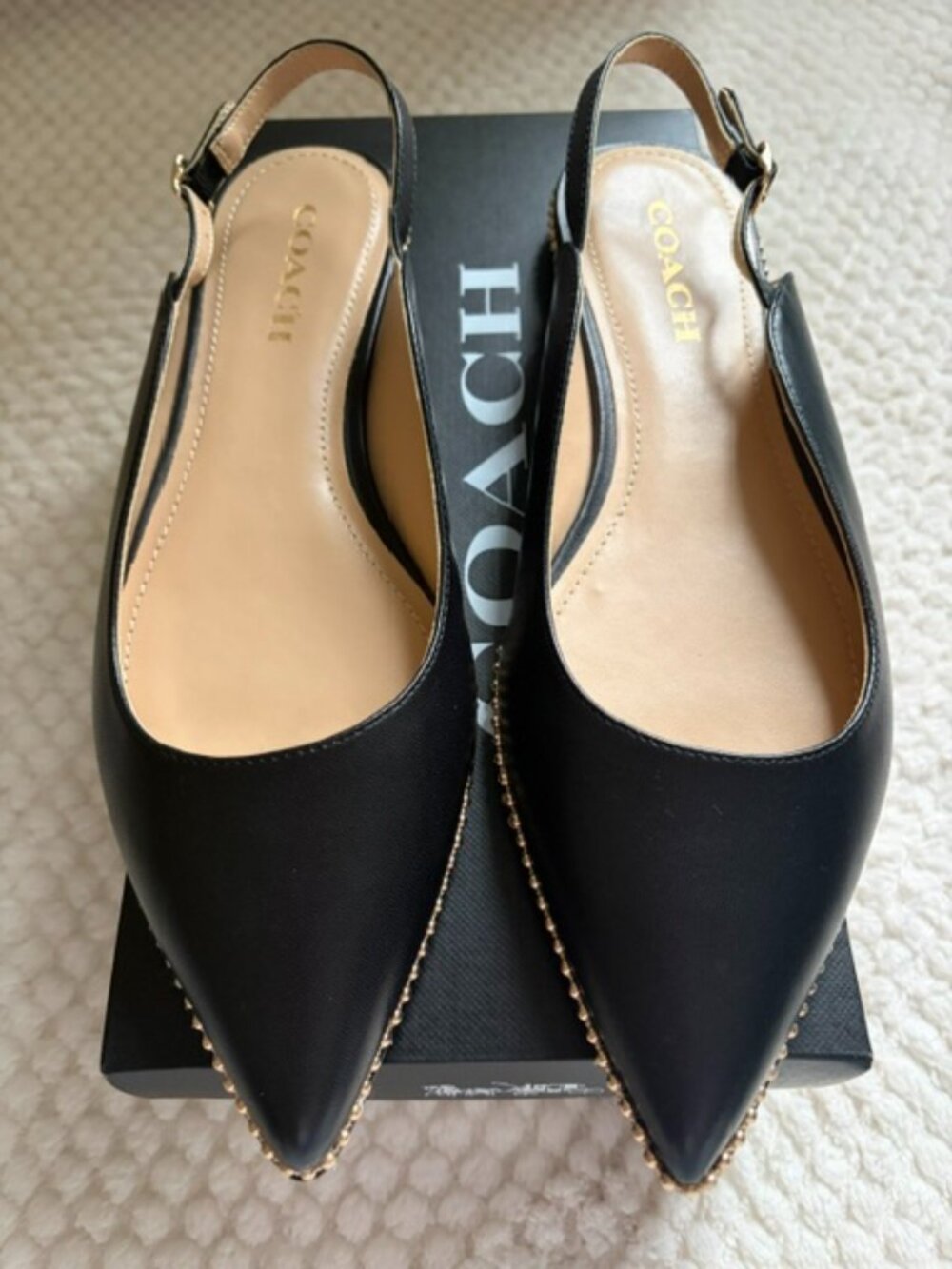 Coach Vae Leather Skimmer Flats Black Slingback Size 9